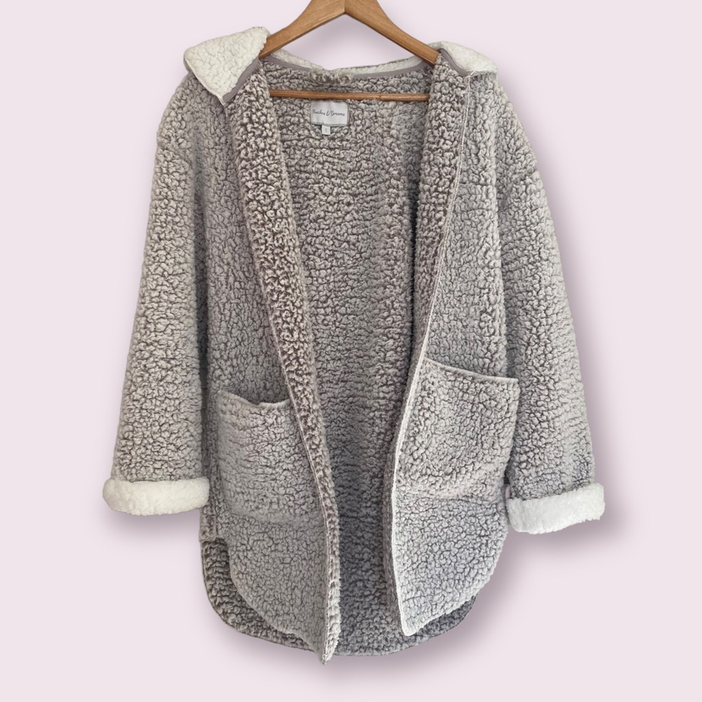 Grey oversized robe jacket with pockets